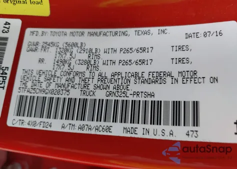 2016 Toyota Tacoma Trd Sport from USA, damaged, VIN 5TFAZ5CN9GX020375